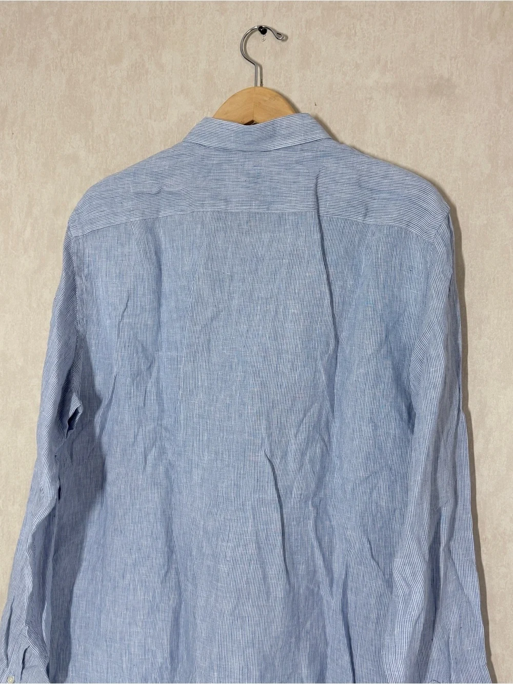 J. Crew Men’s Irish Linen Button Up Shirt Longsleeve Preppy in Blue Stripe XL